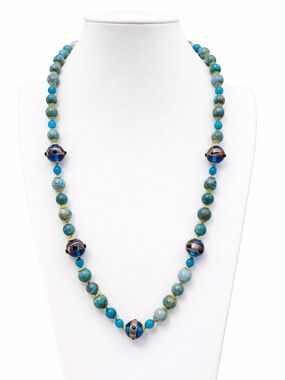 Blue sky’s 24 inch hand knotted apatite and lamp work necklace Aprilsplace